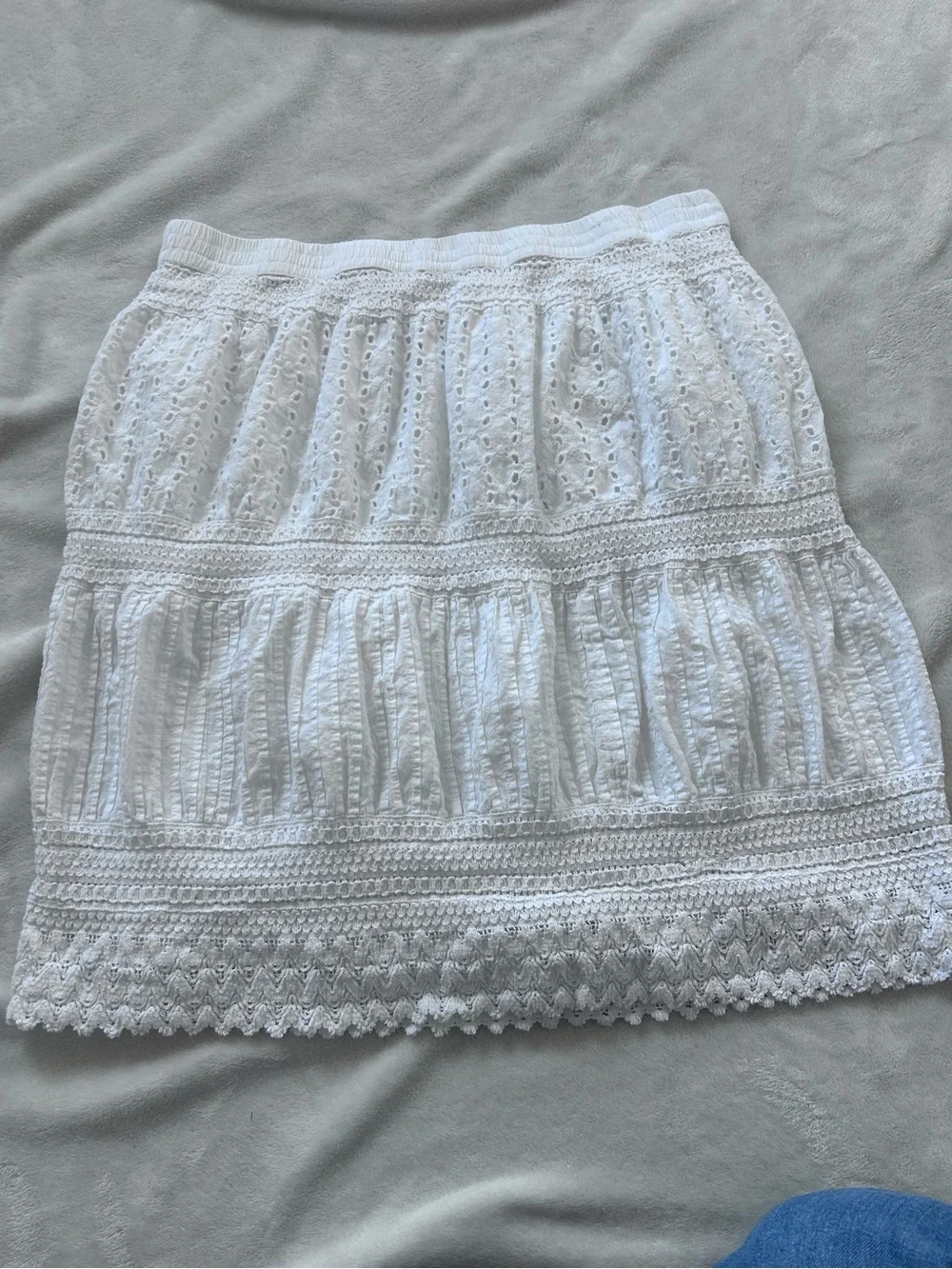 Studio West Cottagecore White Eyelet Textured Tiered Midi Skirt